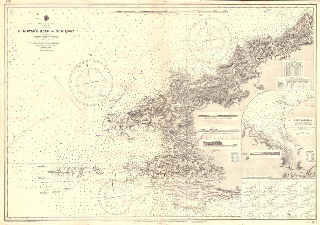 Vintage Nautical Chart - Admiralty Chart 1410 - St Gowan's Head to New Quay